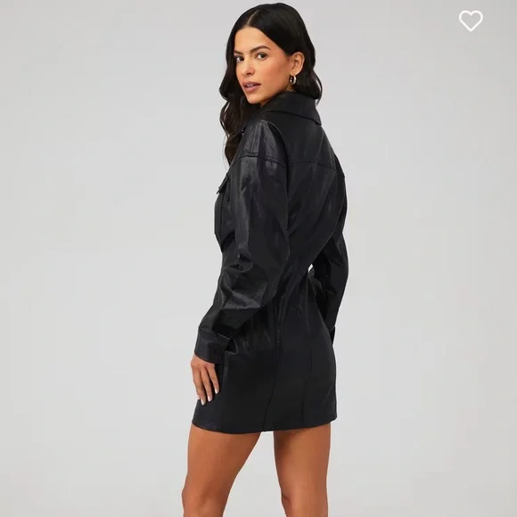 black faux leather shirt dress Mostly Amused Faux Leather Dress in Black Curves main image 0